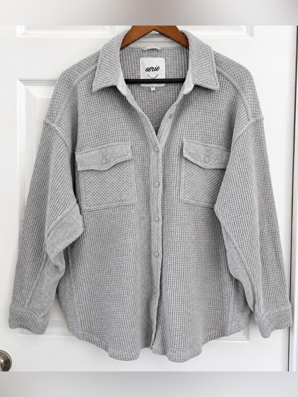Aerie LumberJane Gray Waffle Shirt Shacket